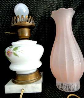 antique ELECTRIC OIL LAMP chic shabby cottage PINK FLO  