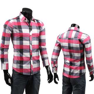 New Mens Casual Plaid Shirt Button up Long Sleeved Shirt 3 Color M XXL 
