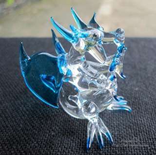 Thai Hand Crafted Small Glass Art   Blue Dragon No#1  