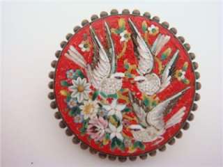 Vintage Micro Mosaic Pin/Brooch 3 Birds Signed *WOW  