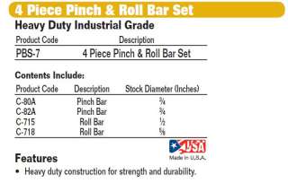 New Williams Tools 4 PC Pinch & Roll Bar Set Product Code 
