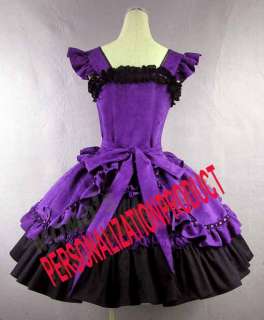 Victorian Gothic Lolita Cotton Purple Dress Ball Gown Knee length 