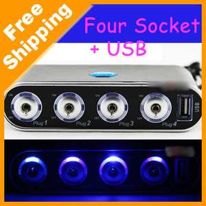   Lighter Socket Splitter 4 Way 12V+USB+LED light Charger (2464)  