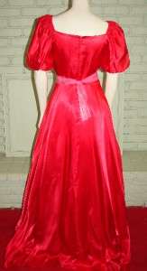 Vintage 80s Red Satin Formal Dress Gown Full skirt short back train 31 