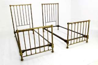 Pair of Antique Solid Brass Twin Beds King Headboard Footboard  