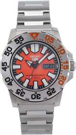 MENS SEIKO AUTOMATIC WATCH SNZF49 STAINLESS STEEL BAND ORANGE DIAL 