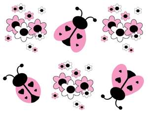 LADYBUG PINK BLACK FLORAL WALL BORDER STICKERS DECALS 2  