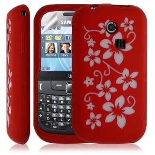 Housse coque étui silicone Samsung Chat 335 S3350 motifs fleurs rouge 