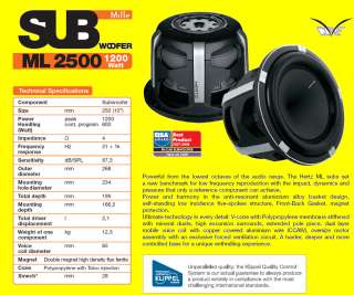 HERTZ MILLE SUBWOOFER ML2500 ML 2500 25cm 1200W new  