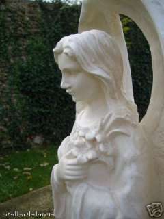   2083 Grande statue ange gardien plâtre patiné 72 cms