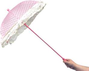 33 inch nylon lace parasol with a lace ruffle around the bottom.