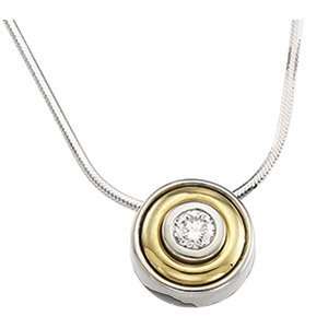  14K Two Tone Gold Diamond Solitaire Pendant Slide On Chain 