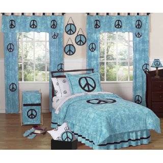 Turquoise Groovy Peace Sign Tie Dye Childrens Bedding 4pc Twin Set