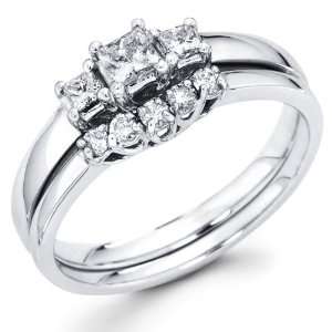  14K Gold Three Stone Diamond Bridal Ring Set (0.45 ctw) Jewelry