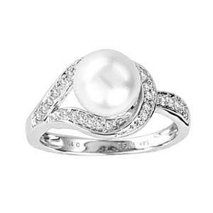  1/5 Carat Diamond Cultured Pearl 14k White Gold Ring 