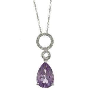   White Gold 3.6cttw Pear Amethyst and Diamond Circle Pendant Necklace