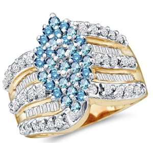  Blue Aqua Diamond Cluster Ring 10k Yellow Gold Anniversary 