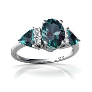   14K White Gold Oval Created Alexandrite 3 Stone Ring Size 7 Jewelry