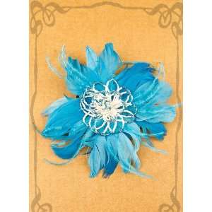  Fashion Feather Flower Hair Clip / Brooch Pin   Blue Color 