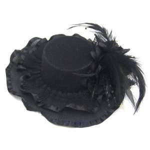   Velvet Silk Ruffle Feather Flower Fascinator Hat/ Hair Clip   BLACK