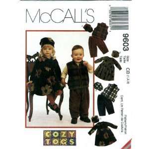 McCalls 9603 Sewing Pattern Toddlers Dress Vest Pants Hats Size 1   3