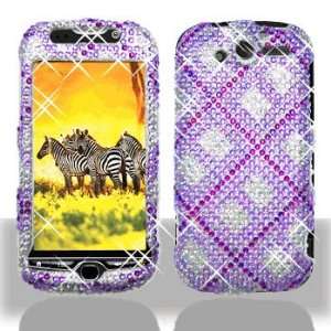 HTC myTouch 4G Full Diamond Bling Purple Plaid Hard Case Snap on Cover 