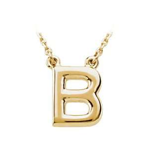  Block Initial Necklace in 14 Karat Yellow Gold, Letter B 