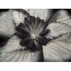  Large Black and White Satin Hair Flower Clip Beauty