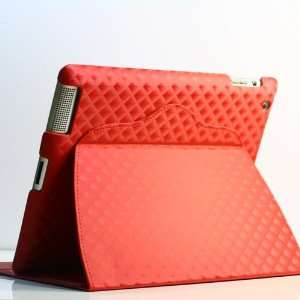 ZuGadgets Red Plaid Leather Flip Stand Case / Cover for iPad 2 +Free 