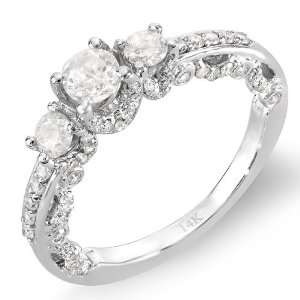 14k White Gold Round Cut Diamond 3 stone Ladies Engagement Bridal Ring 
