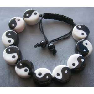 Hand Painted Tai Ji Yin Yang Fish Porcelain Beads Bracelet 