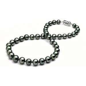   Black Tahitian south sea round cultured pearl necklace 18 American