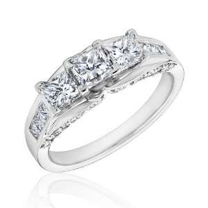REEDS Princess Collection Certified Three Stone Diamond Ring 1 1/2ctw 
