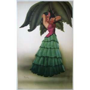  1940s Tango Dancer Girl in Green Skirt by Telo Vintage Fashion 