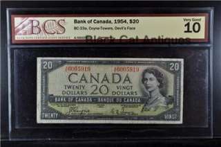 1954 Canada $20 Twenty Dollar Bill BC 33a V Good 10 BCS  