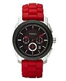    Fossil Watch, Mens Chronograph Red Silicone Strap FS4598 
