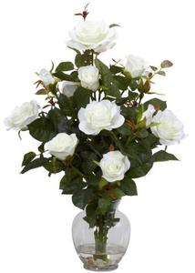 NEARLY NATURAL Artificial 22 White Rose Bush Silk Flower Arrangement 