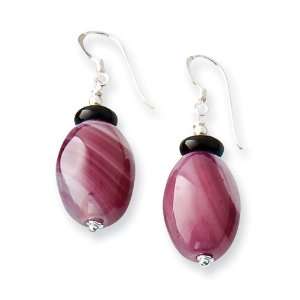  Sterling Silver Black & Purple Agate Earrings Jewelry