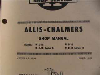 Allis Chalmers Shop Manual I&T D10 D12 Series Service manual Farm 
