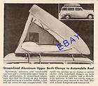 RARE 1954 ALUMINUM UPPER BERTH CAR SLEEPER TENT ARTICLE