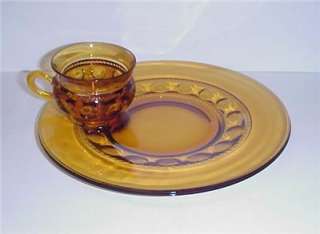 DEPRESSION AMBER GLASS LUNCHEON PLATE & CUP SET  