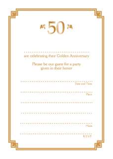 Pack of 10 Golden Wedding Anniversary Party Invitations, 50 Years 
