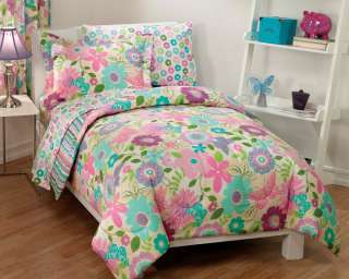   Flower Butterfly Pink Aqua Bedding Comforter Sheet Set   Twin  