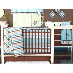   Stripes 10 Piece Crib Bedding Set in White, Aqua and Chocolate Baby