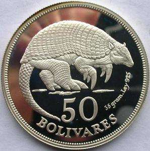 Venezuela 1975 Giant Armadillo 50 Bolivares 1oz Silver Coin,Proof 