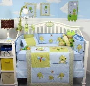   Baby Nursery Crib Bedding with Blue Baby Carrier 8 pcs Set  