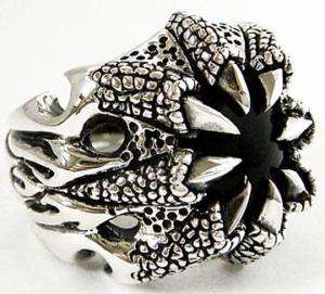 BLACK ONYX MONSTER CLAW FANG STERLING SILVER RING 8.5 NEW PUNK BIKER 