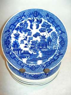   JAPAN BLUE WILLOW 6 BREAD PLATES SET OF SEVEN BLUE AND WHITE WILLOW