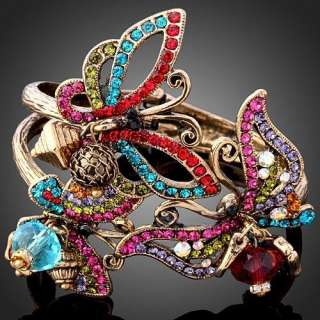 Swarovski ruby Crystal butterfly hinged bangle Bracelet  
