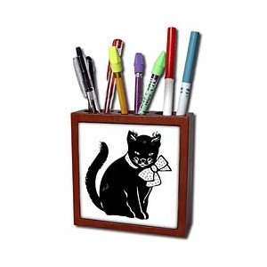 com Florene Black and White   Black Cat On White With Bow   Tile Pen 